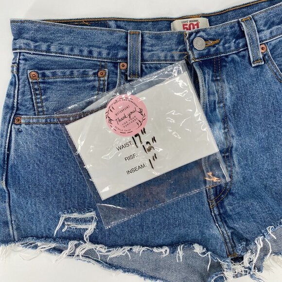 Levi's 501 Distressed High Rise DIY Cut Off Button Fly Denim 34 Jean Shorts - Picture 8 of 8